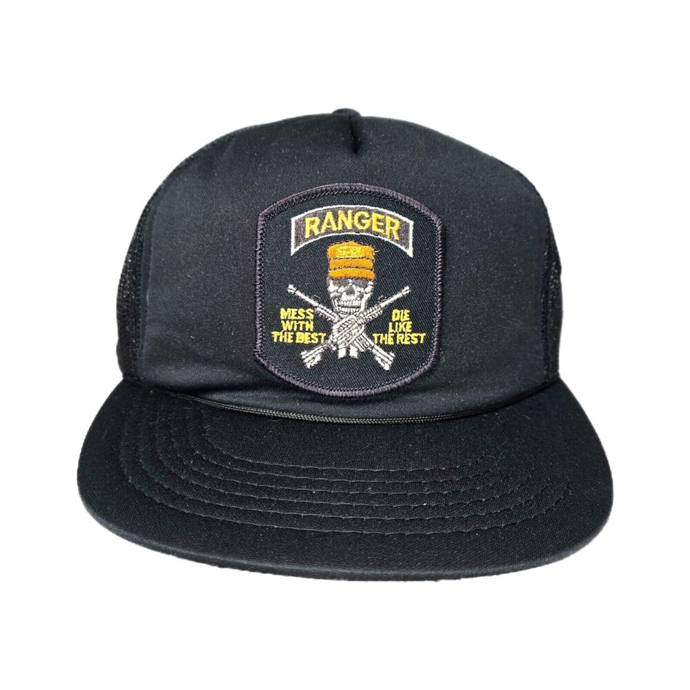 Vintage US Army Rangers MESS WITH THE BEST DIE LIKE THE REST Skeleton Patch Hat